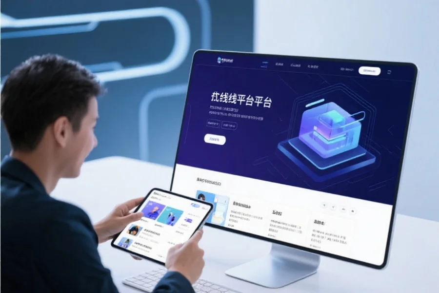 现代科技感十足的在线娱乐平台界面,简洁美观,用户正在愉快地浏览和体验内容